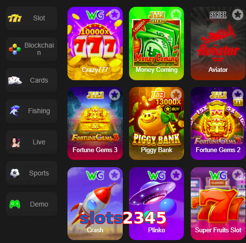 Main screen of Slots2345 game page for PK players