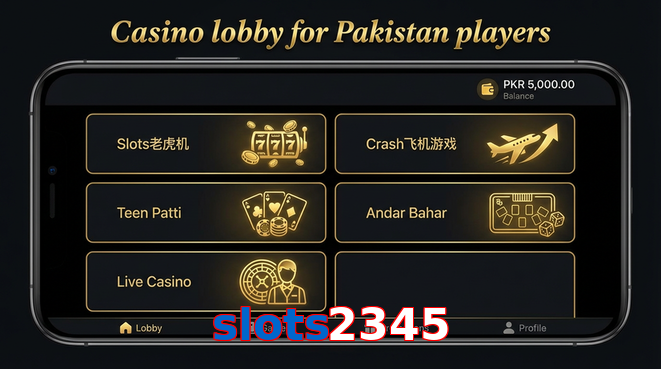 Lobby view of Slots2345 for Pakistan users