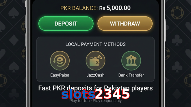 Deposit and withdrawal screen with PKR methods